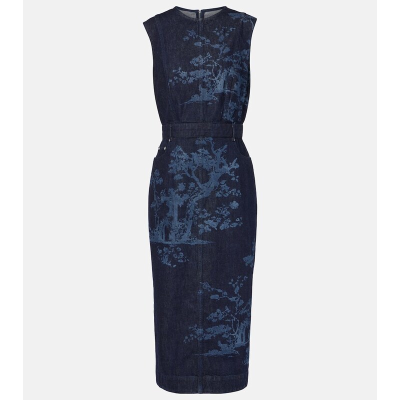 Erdem Printed cotton denim pencil dress