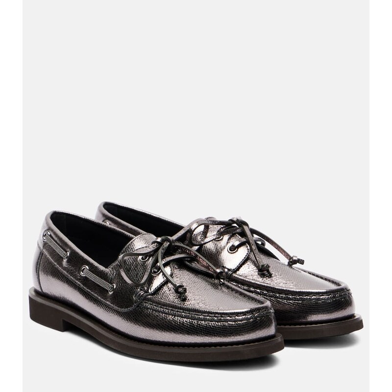 Brunello Cucinelli Monili metallic leather boat shoes