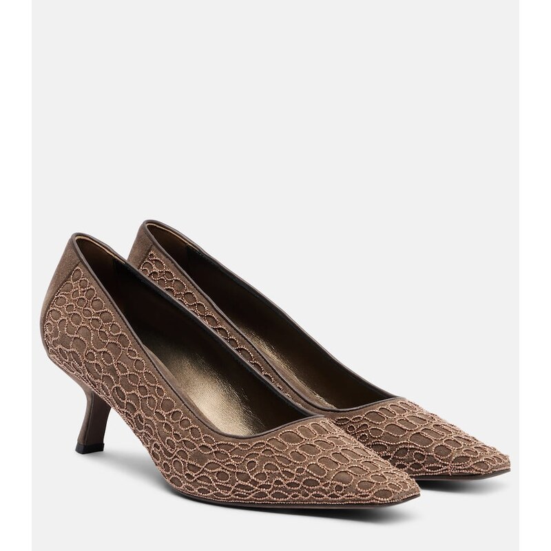 Brunello Cucinelli Embellished suede pumps