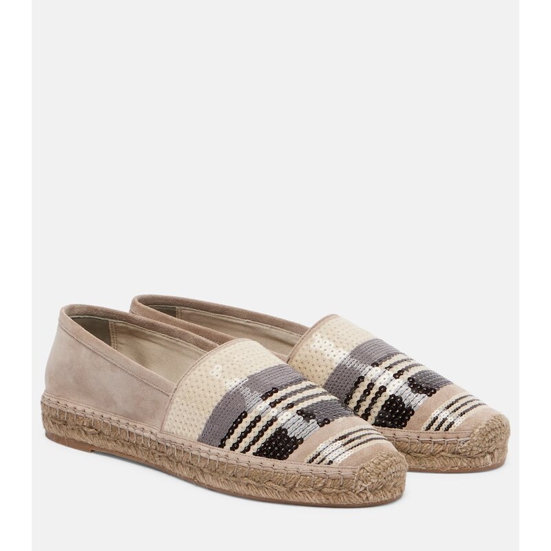 Dámské espadrilky z kůže s nášivkami v barvě šedé a bežné
