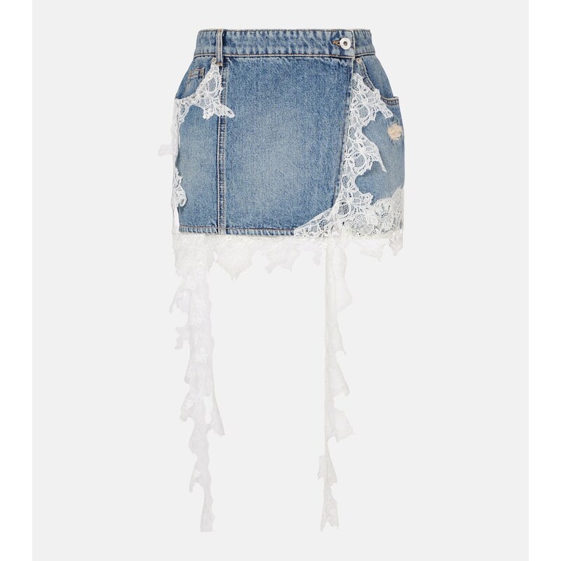 Blumarine Lace-trimmed denim miniskirt