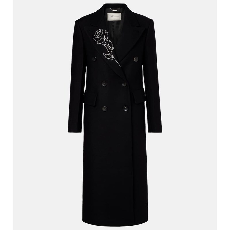 Blumarine Embellished double-breasted wool-blend coat