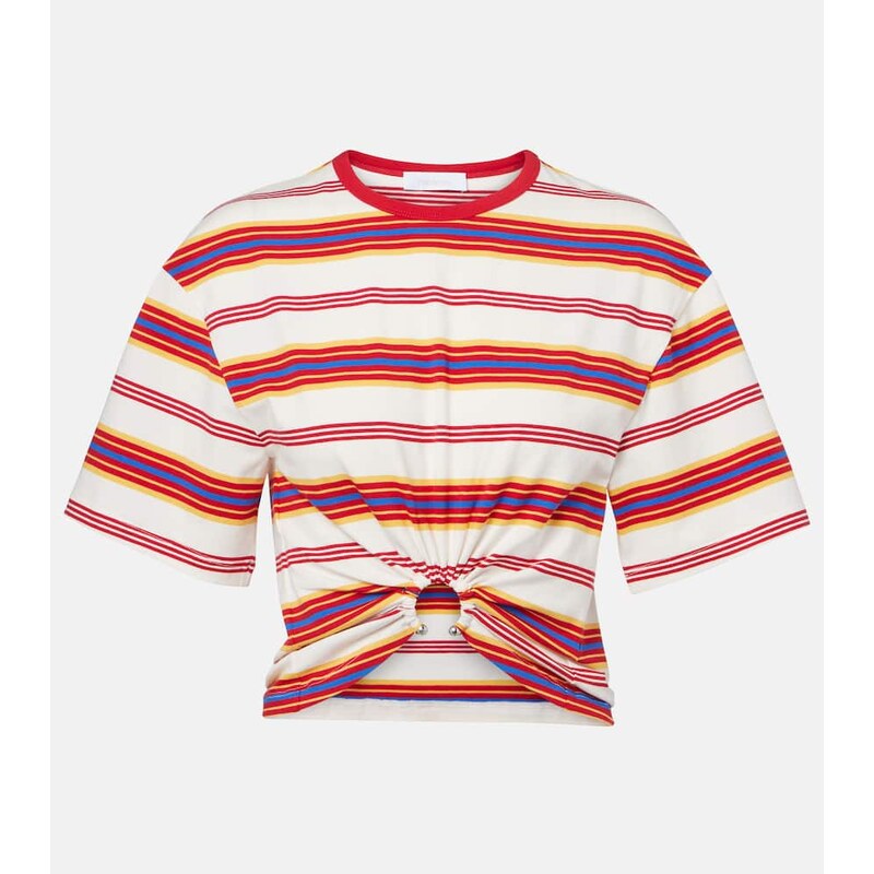Rabanne Gathered striped cotton-blend T-shirt