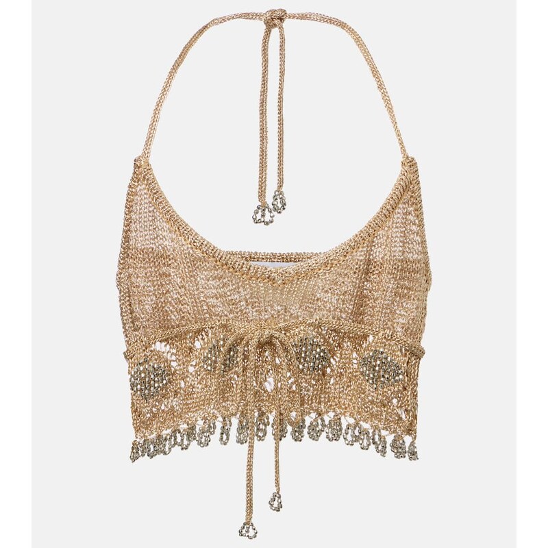 Rabanne Crochet embellished lamé crop top