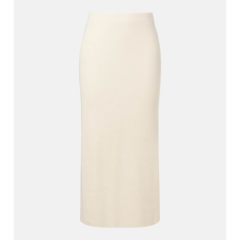Vince Ribbed-knit cotton-blend midi skirt