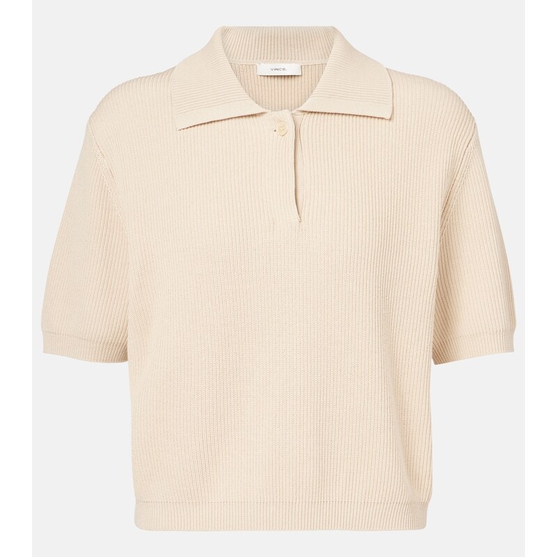 Vince Ribbed-knit silk and cotton polo shirt