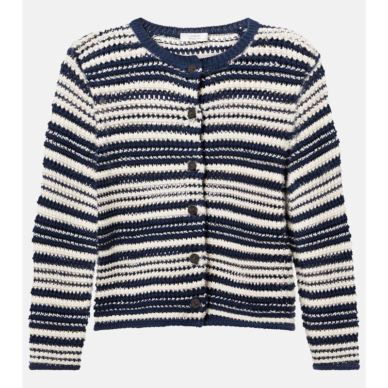 Vince Open-knit striped cotton cardigan