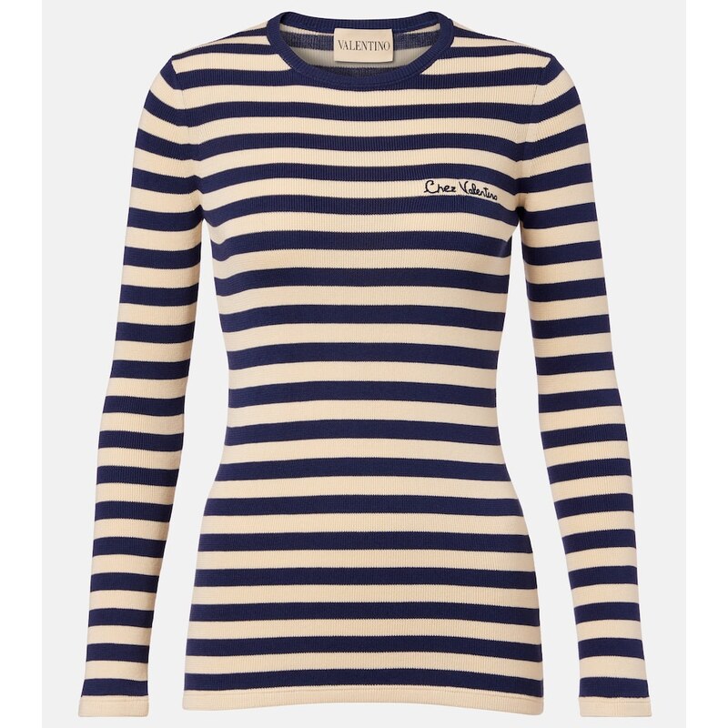 Valentino Striped ribbed-knit cotton sweater