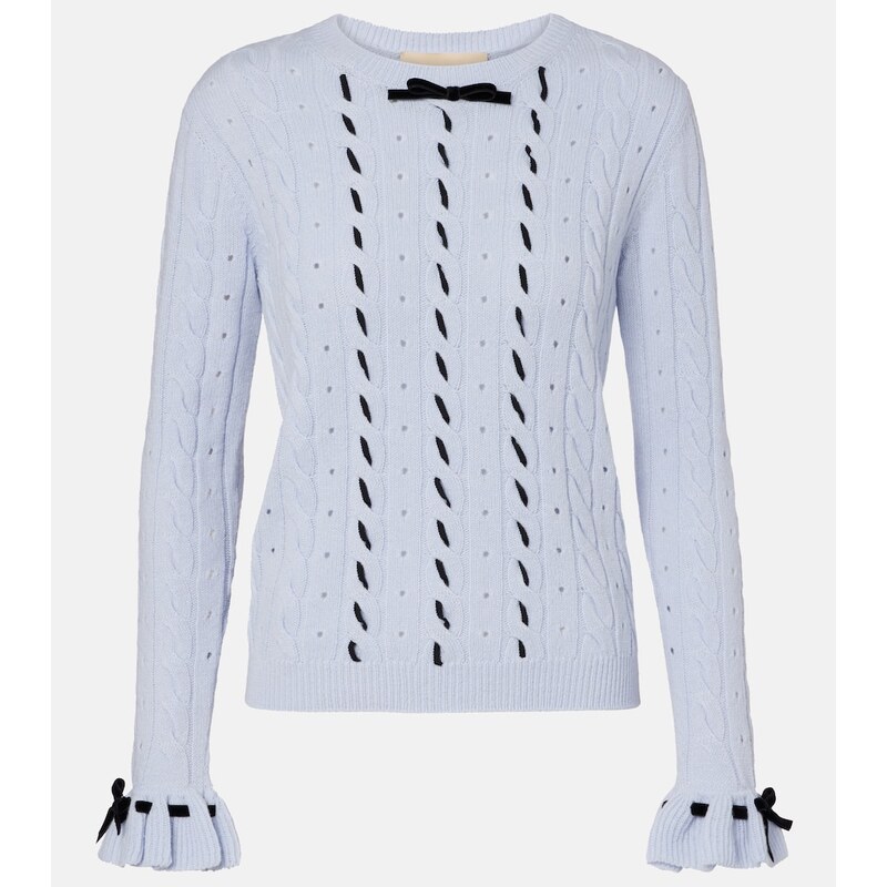 Valentino Bow-detail cable-knit virgin wool sweater