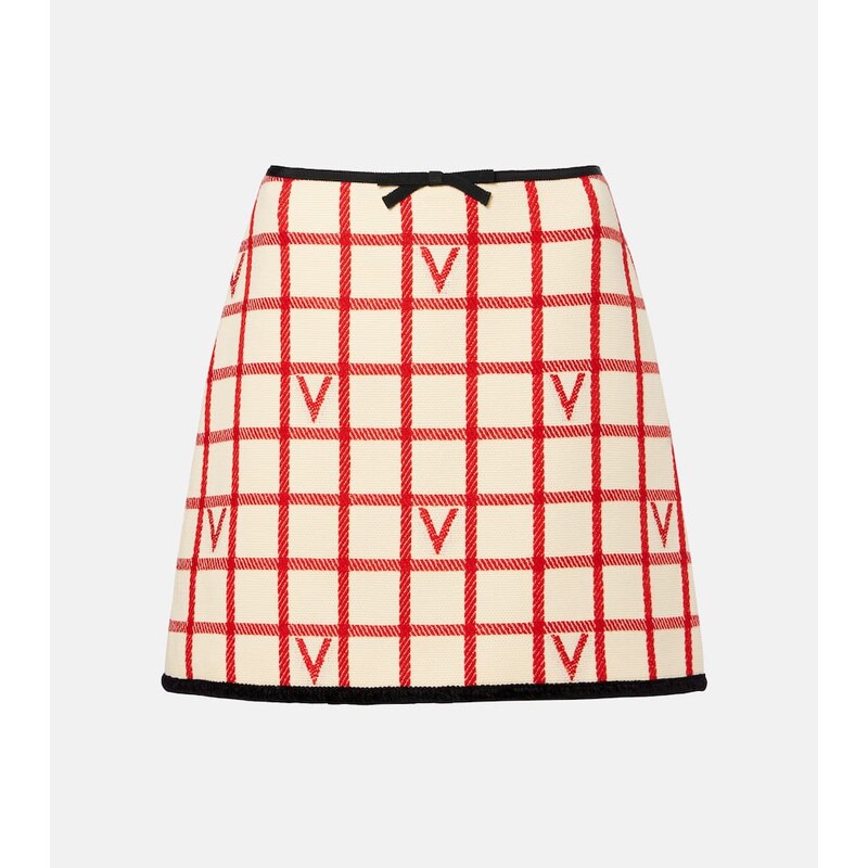 Valentino VLogo checked wool and cotton miniskirt
