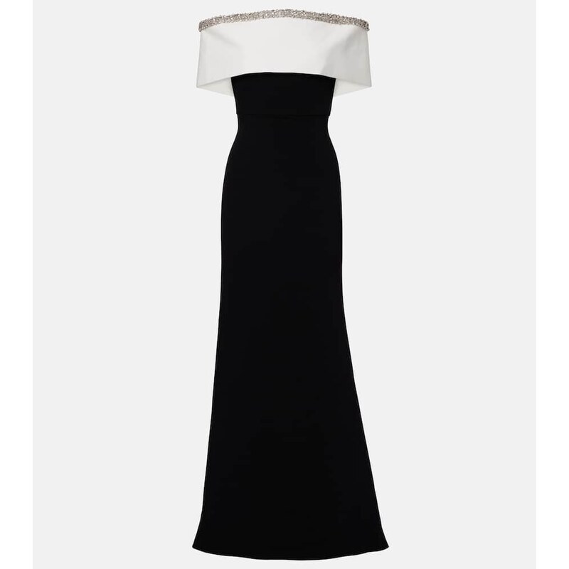 Roland Mouret Embellished off-shoulder crÃªpe satin gown