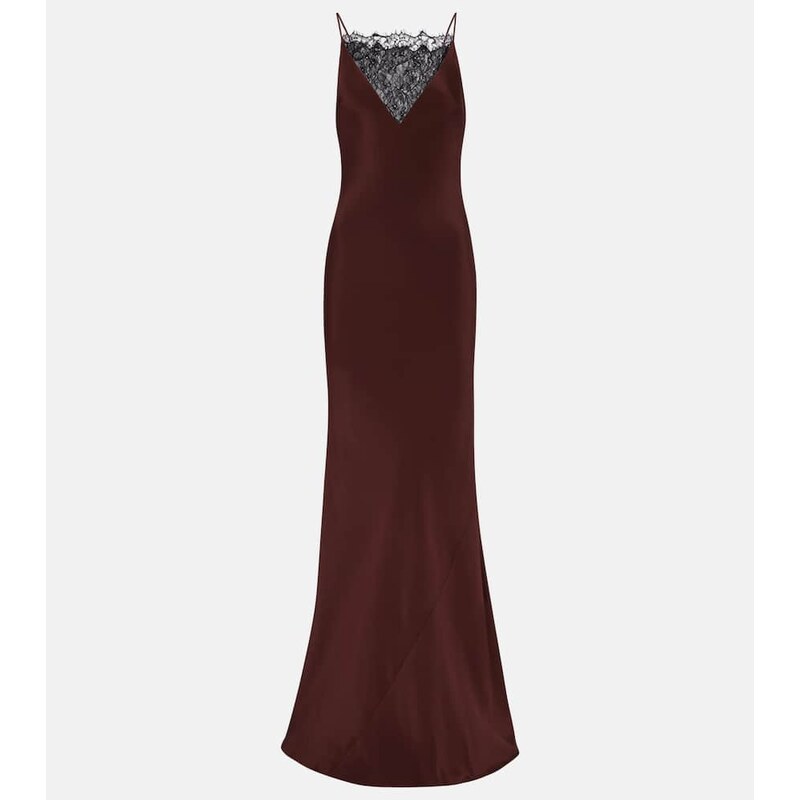 Roland Mouret Lace-trimmed silk satin gown