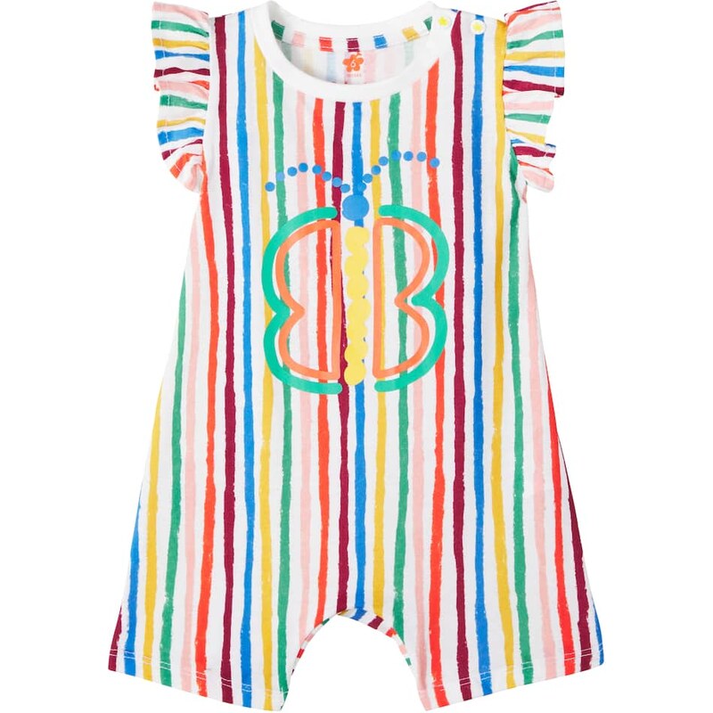 Fábula Baby ruffled striped cotton playsuit