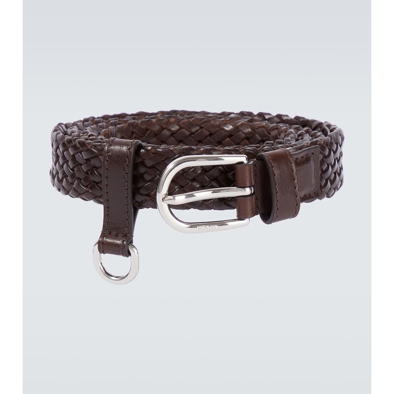 Prada braided leather belt ve tmavě hnědé barvě