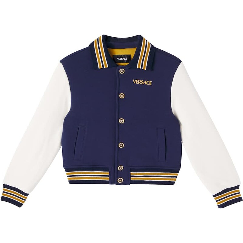 Versace Kids Safety Pin cotton varsity jacket
