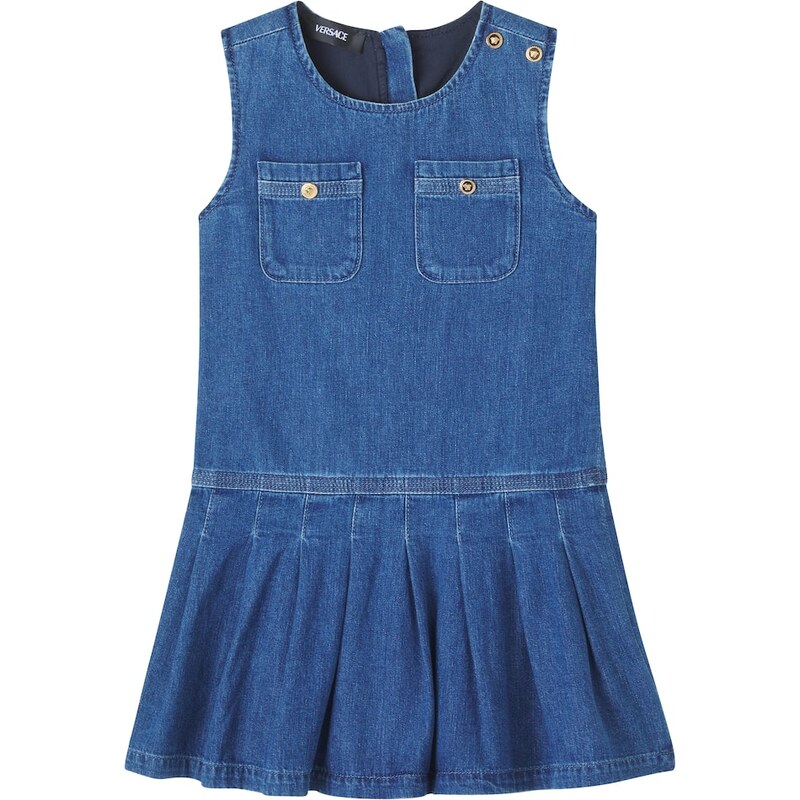 Versace Kids Pleated cotton denim dress