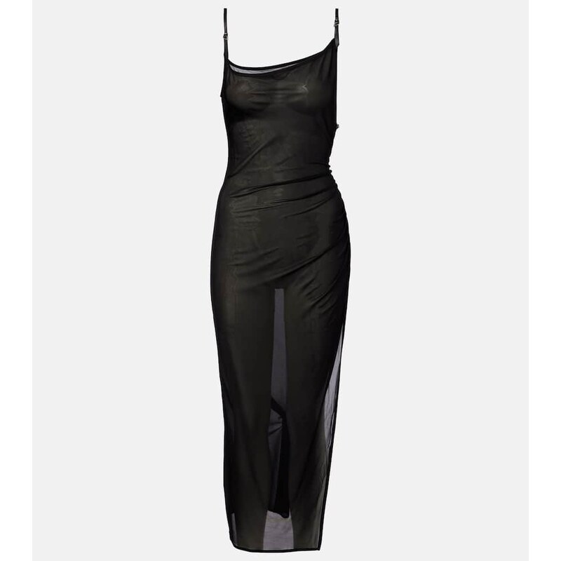 Mugler Asymmetrical sheer midi dress