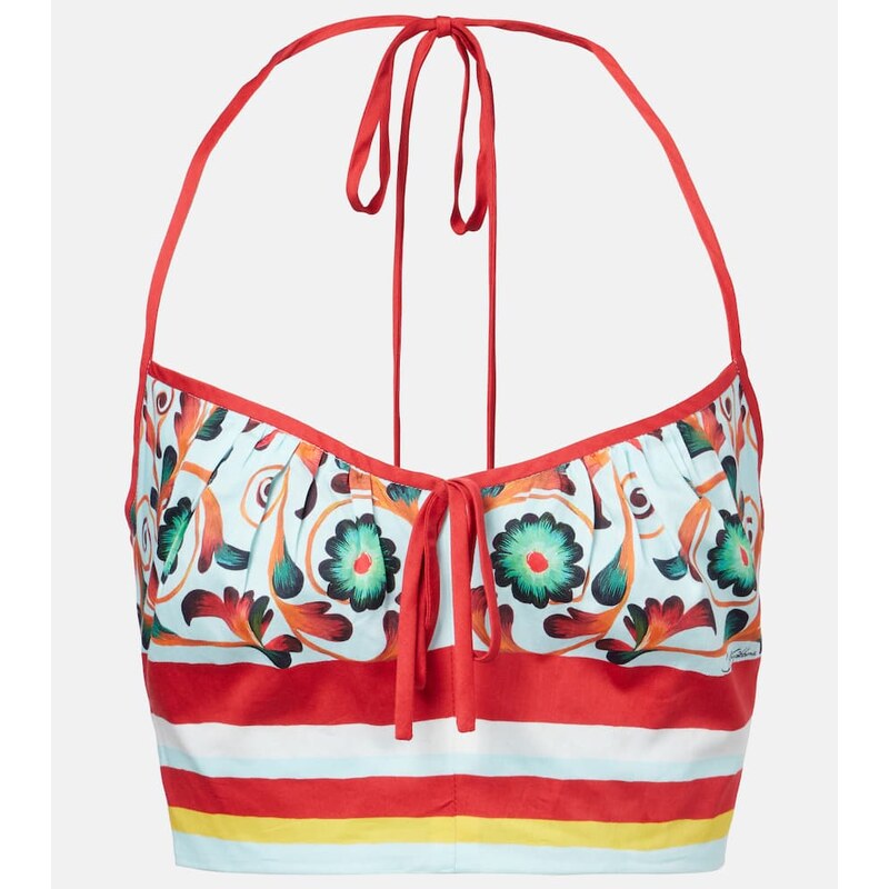Dolce&Gabbana Printed halterneck cotton crop top