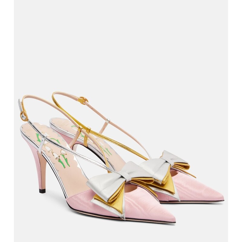 Valentino Garavani Bowow 85 moirÃ and leather slingback pumps