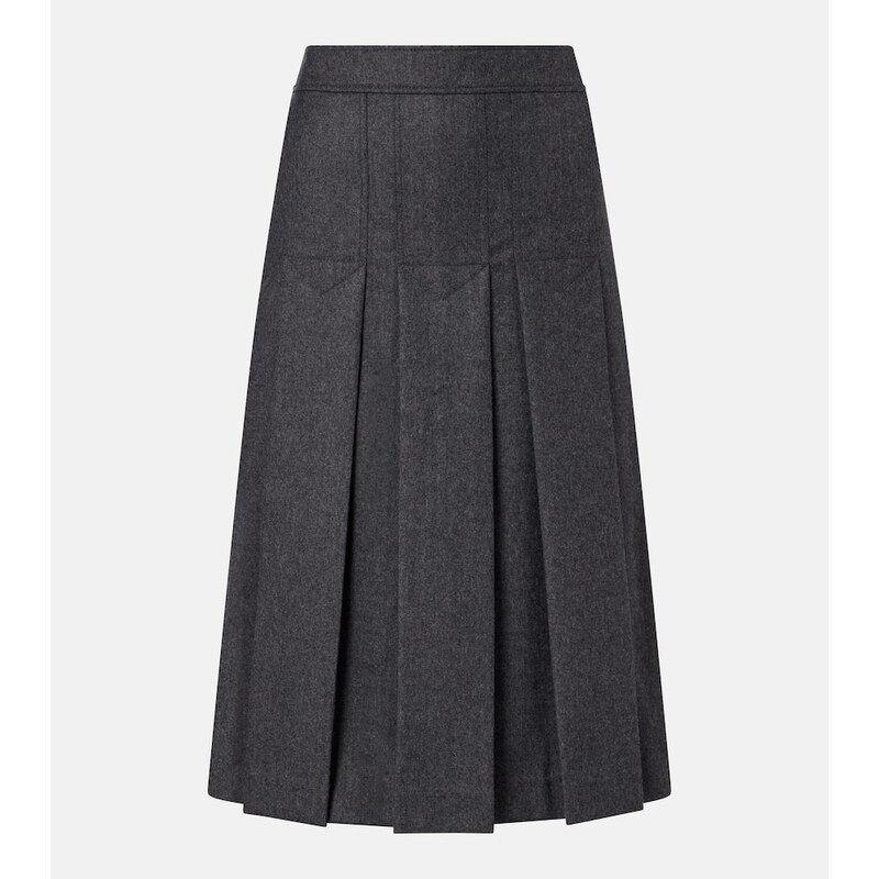 Prada Pleated virgin wool flannel midi skirt