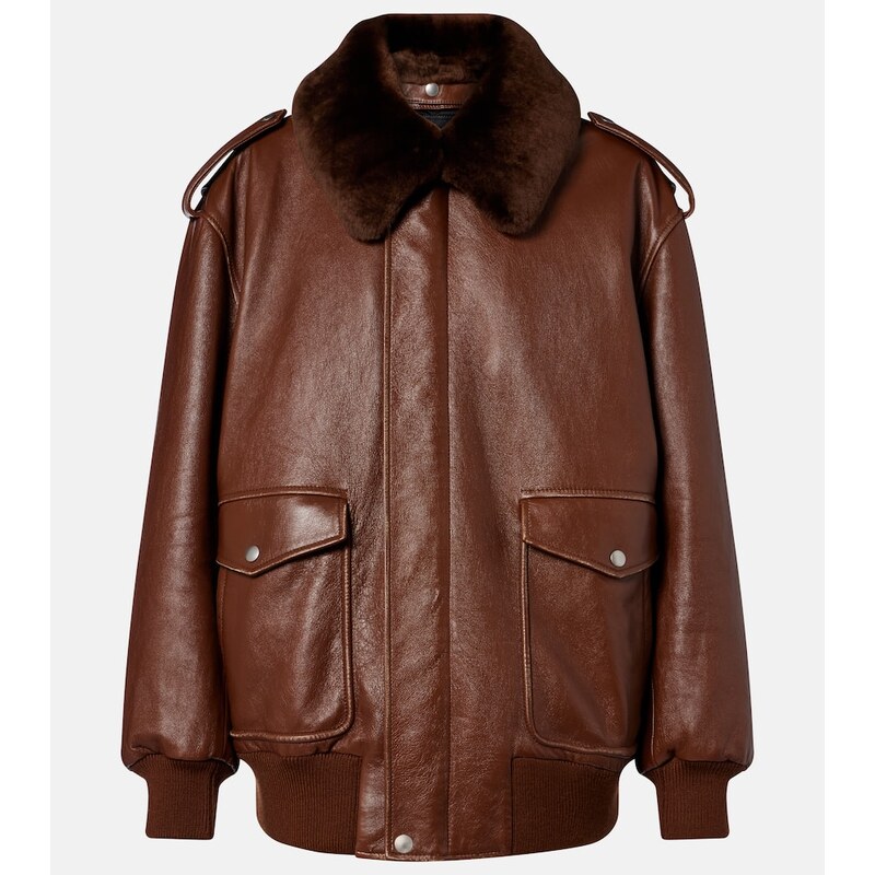Prada Shearling-trimmed leather bomber jacket
