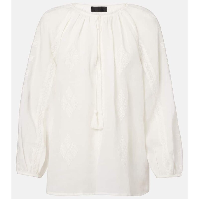 Nili Lotan Embroidered ramie blouse