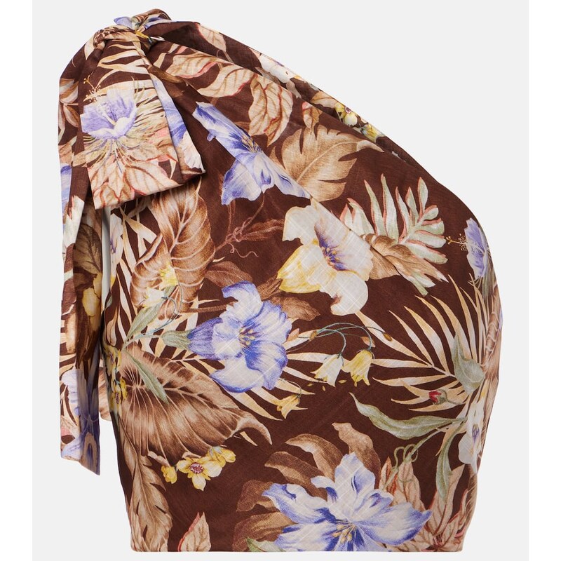 Zimmermann Coco floral one-shoulder cotton top