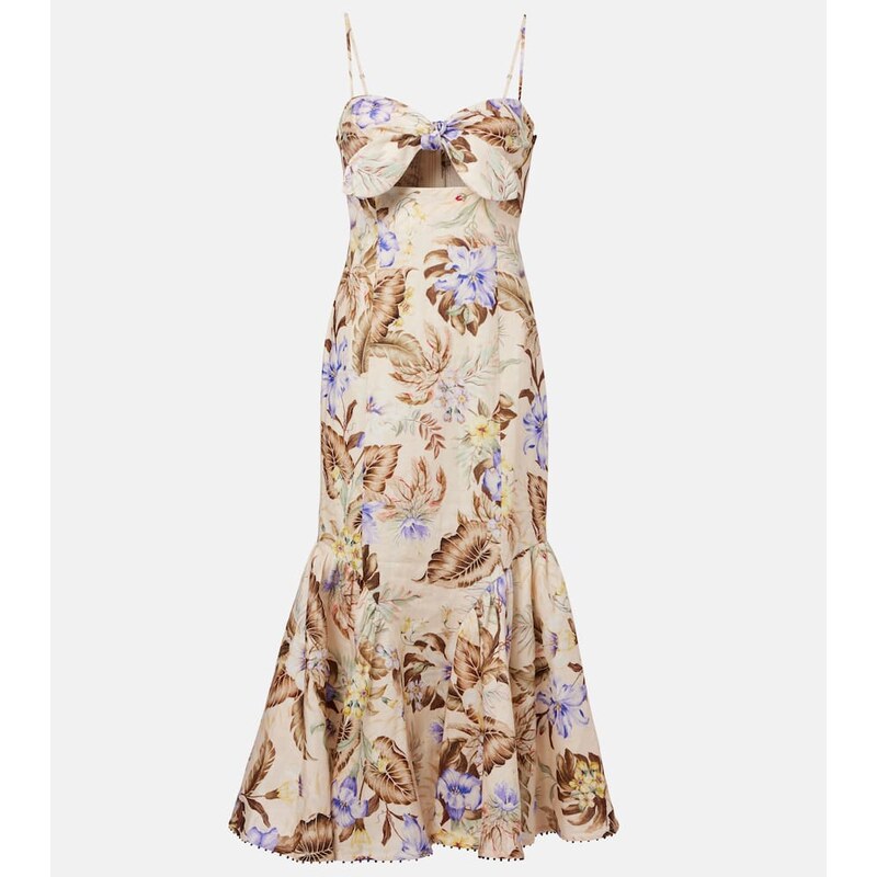 Zimmermann Coco bow-detail floral linen midi dress