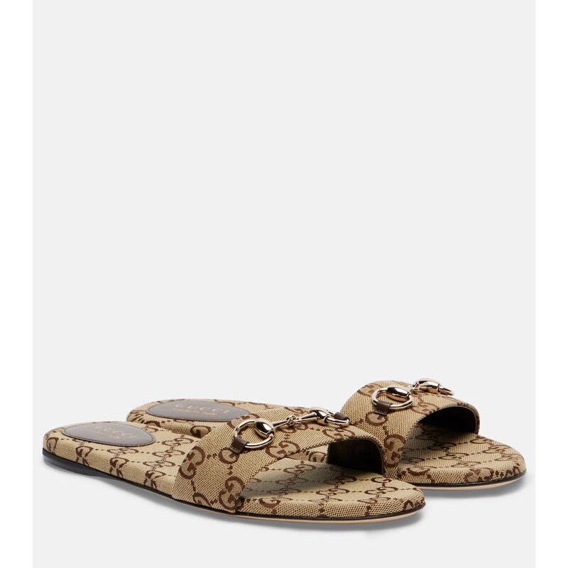 Gucci Horsebit GG canvas slides