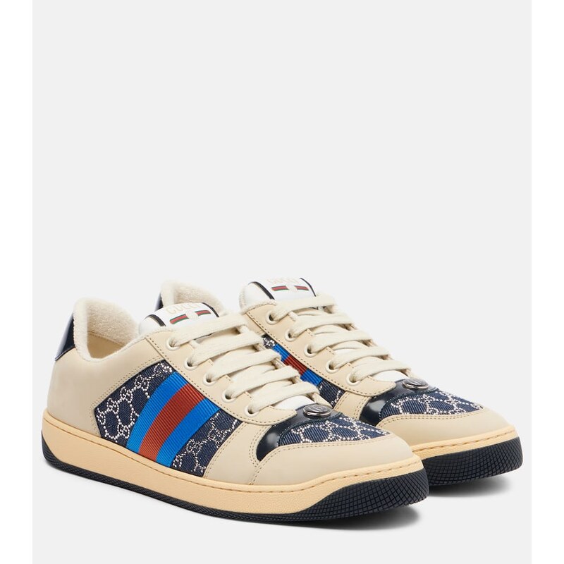 Gucci Screener GG leather-trimmed denim sneakers