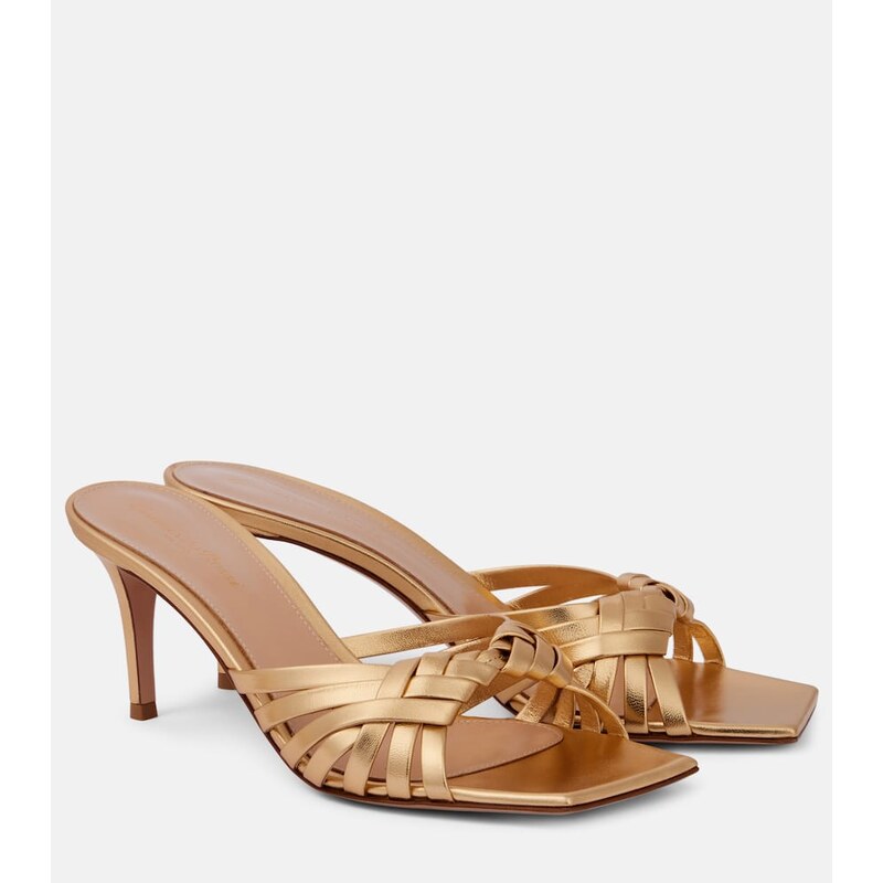 Gianvito Rossi Woven metallic leather mules