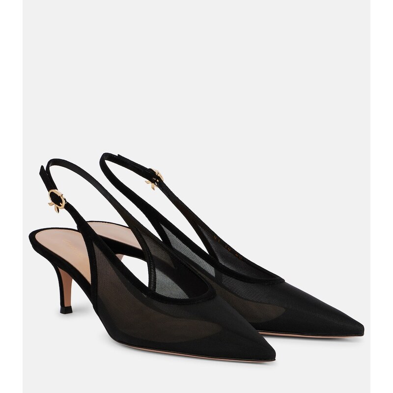 Gianvito Rossi 55 leather-trimmed organza slingback pumps
