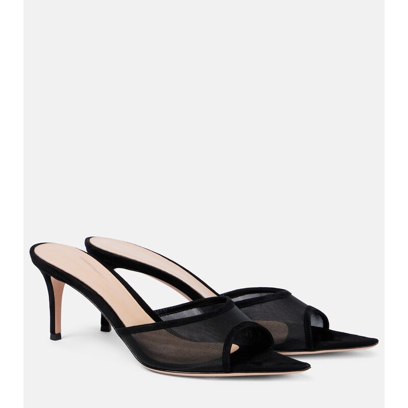 Gianvito Rossi Dorotea suede-trimmed organza mules