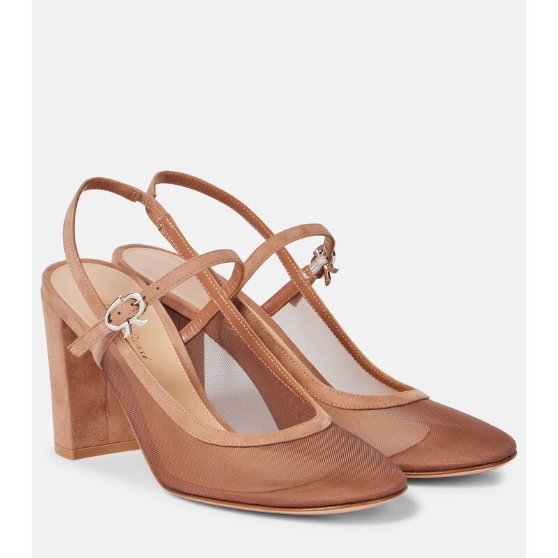 Gianvito Rossi Francoise 85 suede-trimmed slingback pumps