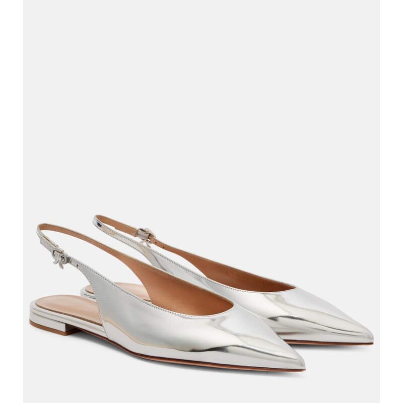 Gianvito Rossi Robbie metallic leather slingback flats