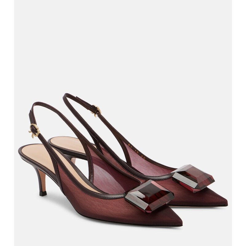 Gianvito Rossi 55 leather-trimmed mesh slingback pumps