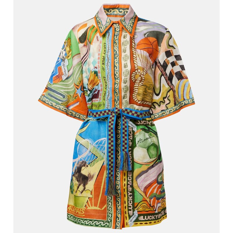 Alémais Lucky Pace printed linen shirt dress