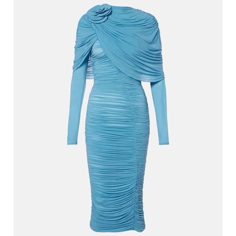 Magda Butrym Floral-appliquÃ ruched caped midi dress