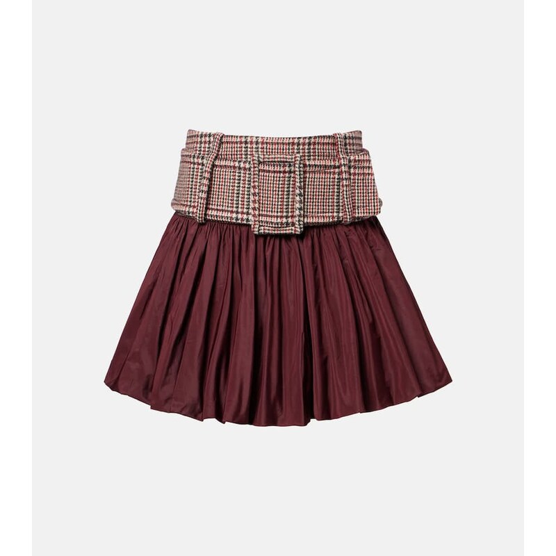 Patou Checked ruched virgin wool miniskirt