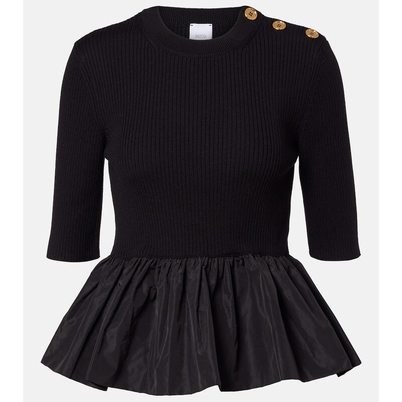 Patou Ribbed-knit peplum wool top