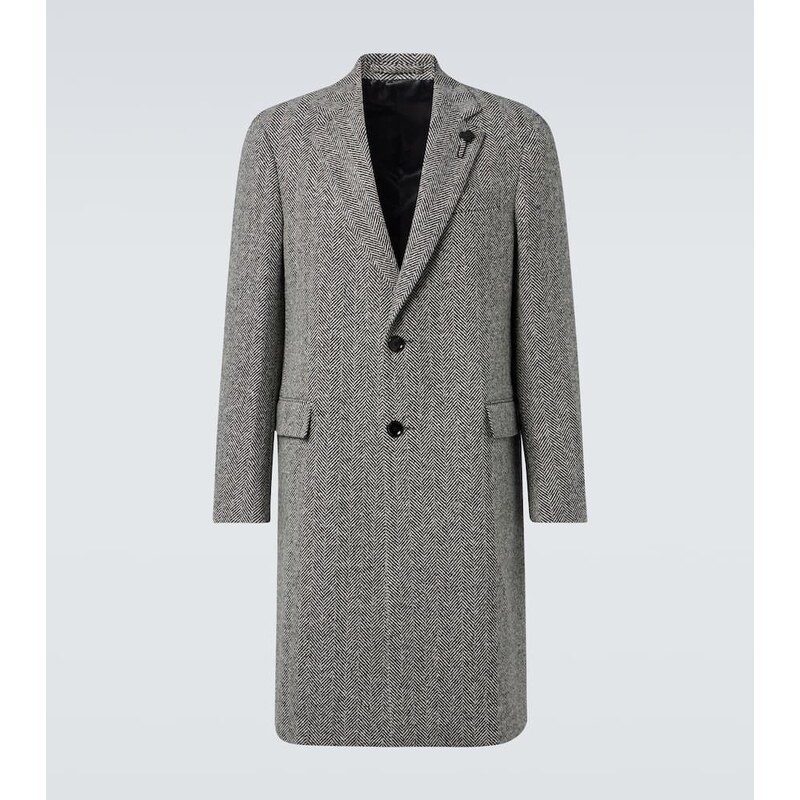 Lardini Herringbone virgin wool tweed overcoat