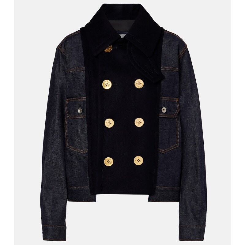 Dámská džínová bunda Sacai Paneled denim jacket v modré barvě