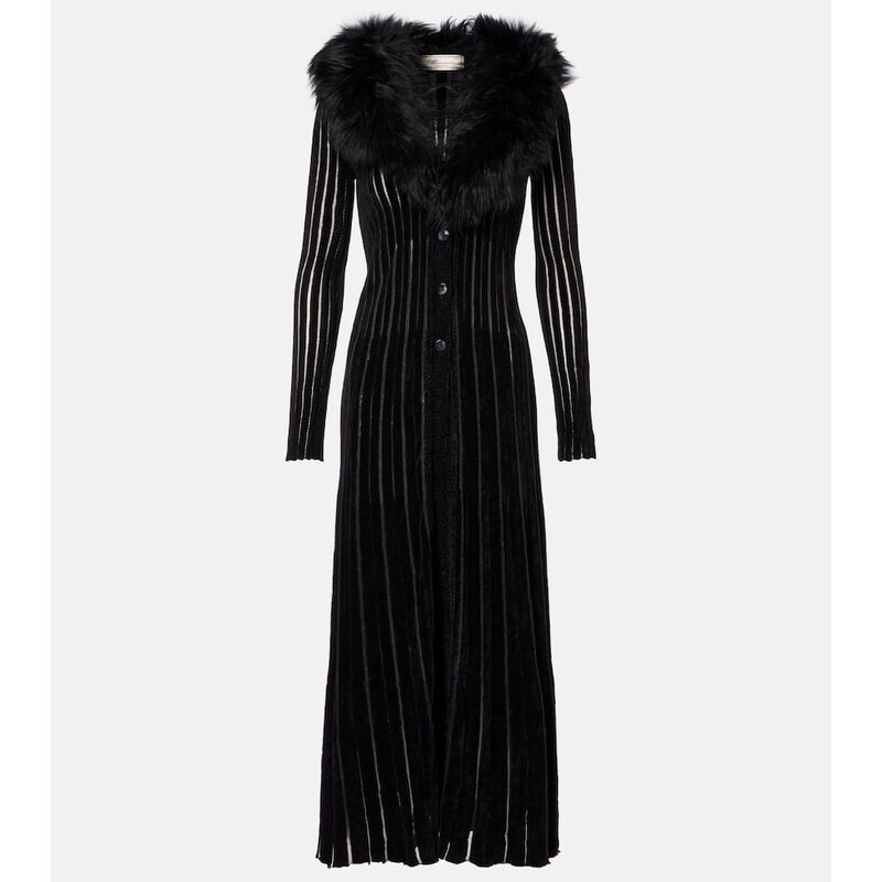 Blumarine Shearling-trimmed striped cardigan