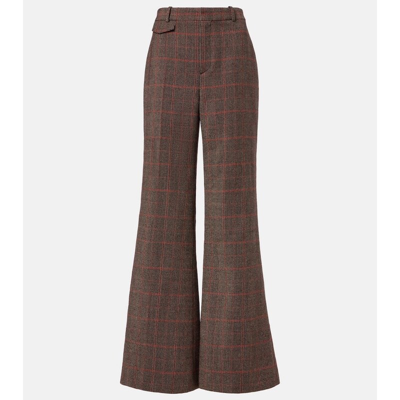 Chloé Checked high-rise wool flared pants
