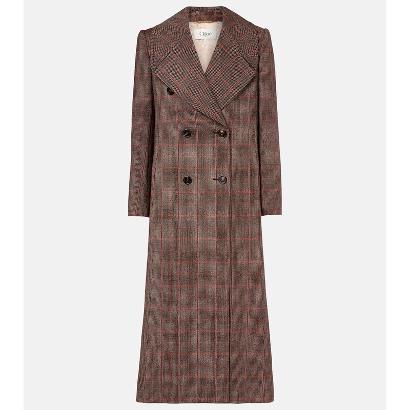 Chloé Checked double-breasted virgin wool coat