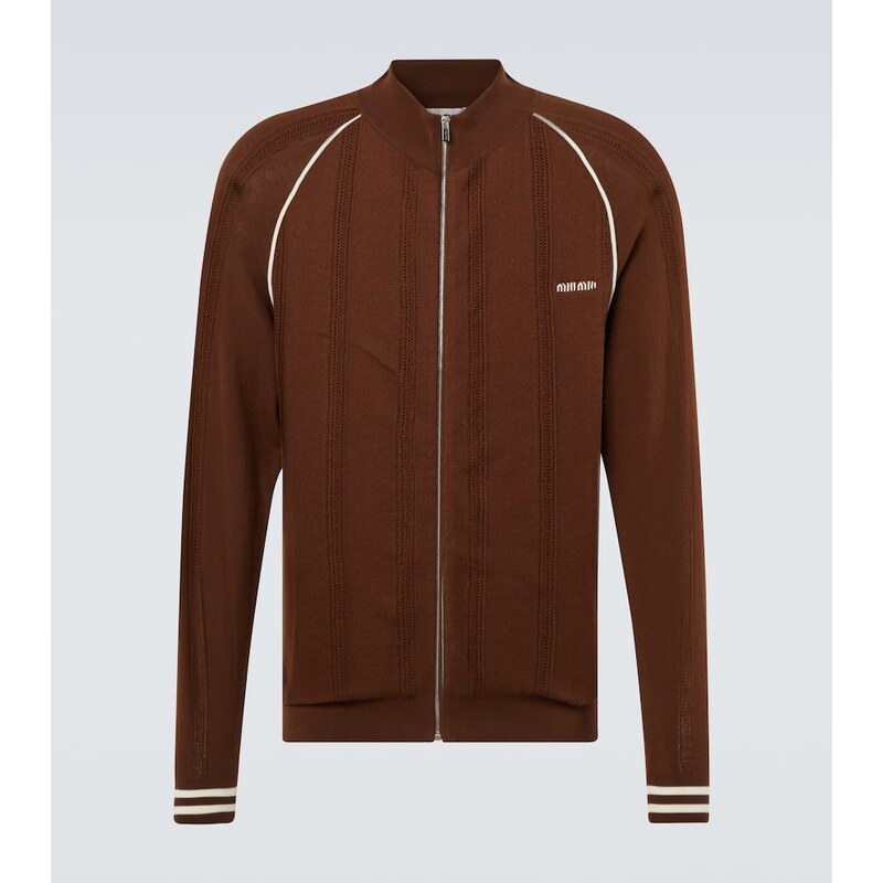Miu Miu Logo cotton-blend zip-up cardigan