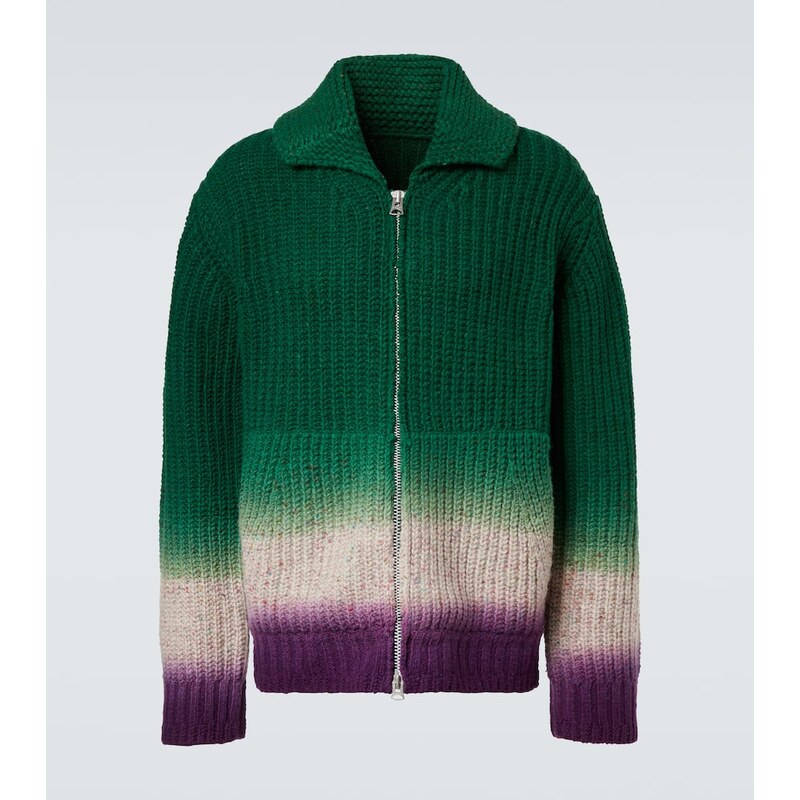 Sacai Ribbed-knit wool zip-up cardigan