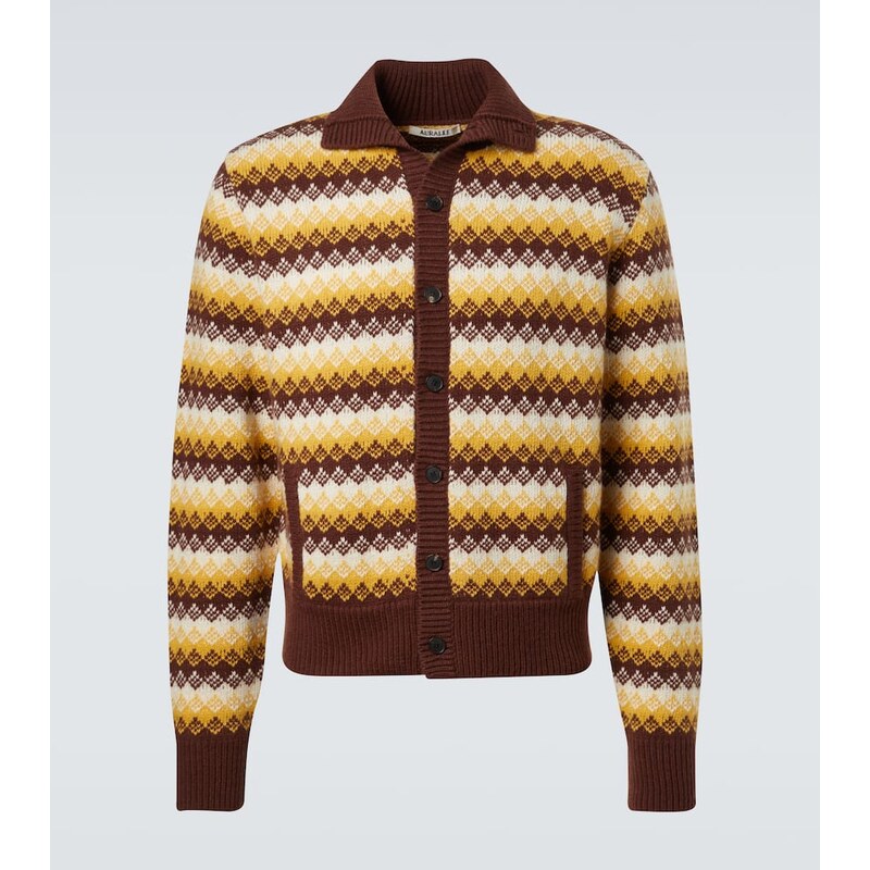 Auralee Cashmere and wool jacquard cardigan
