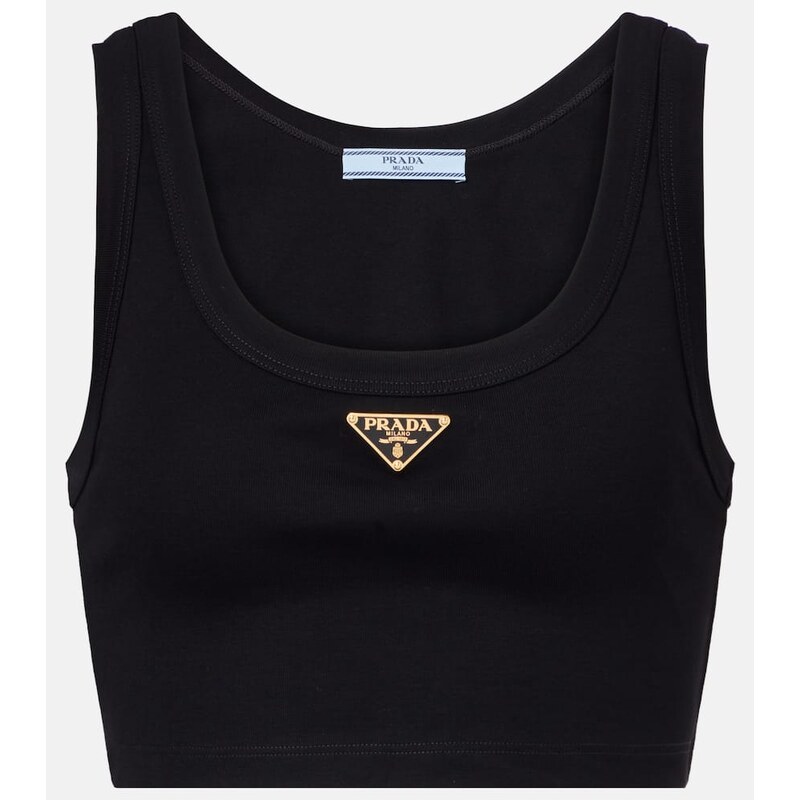 Dámská tílka Prada Logo cotton crop top v černé barvě