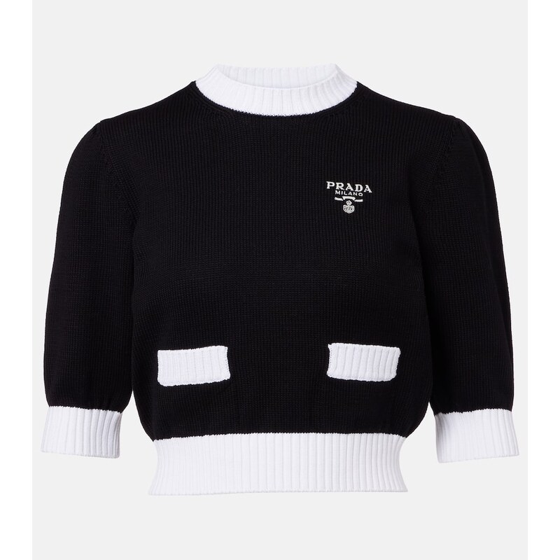 Prada Waffle-knit cropped cotton sweater